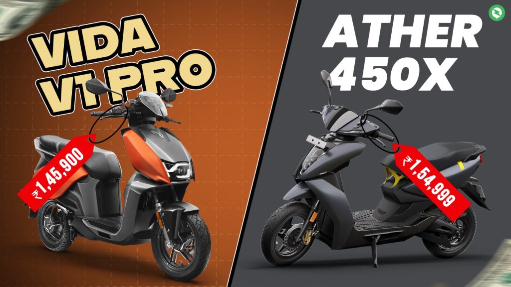 Difference between electric scooter prices Vida V1 pro and Ather 450X