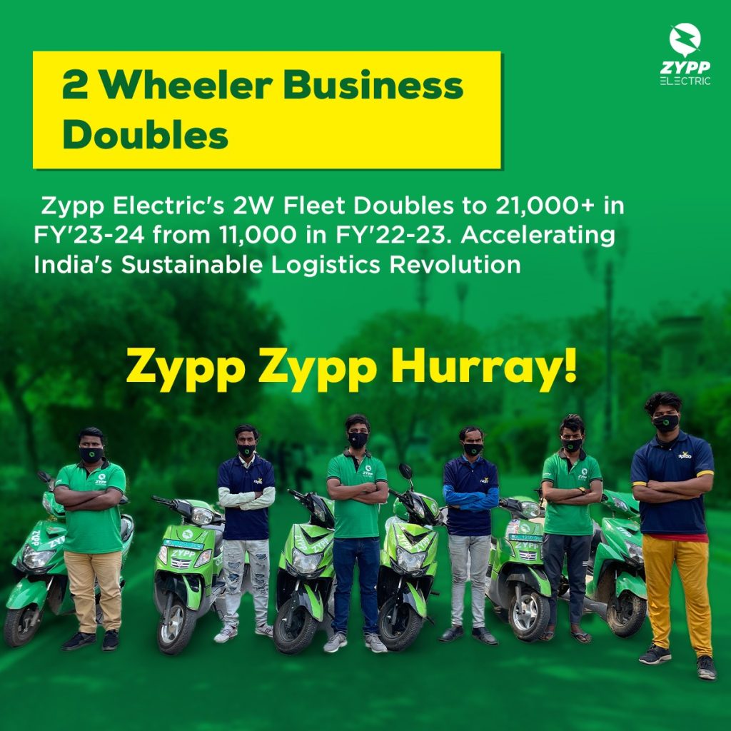 Zypp Electric's 2W fleet doubles in FY'23-24